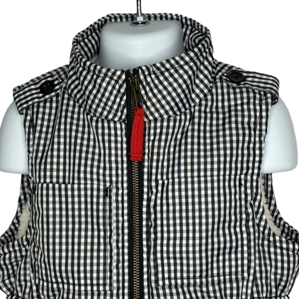 GAP Kids Girls Vest Jacket Black White Gingham Sherpa Lined‎ Zip Up Sleeveless